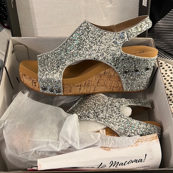 Corkys Shoes Corkys Silver Glitter Wedge Poshmark